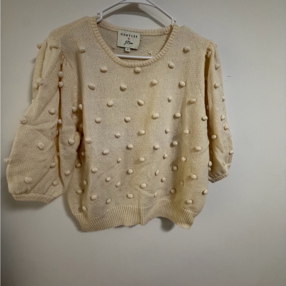 Demylee Jcrew Cream Pom-Pom Women's Pompom Sweater M